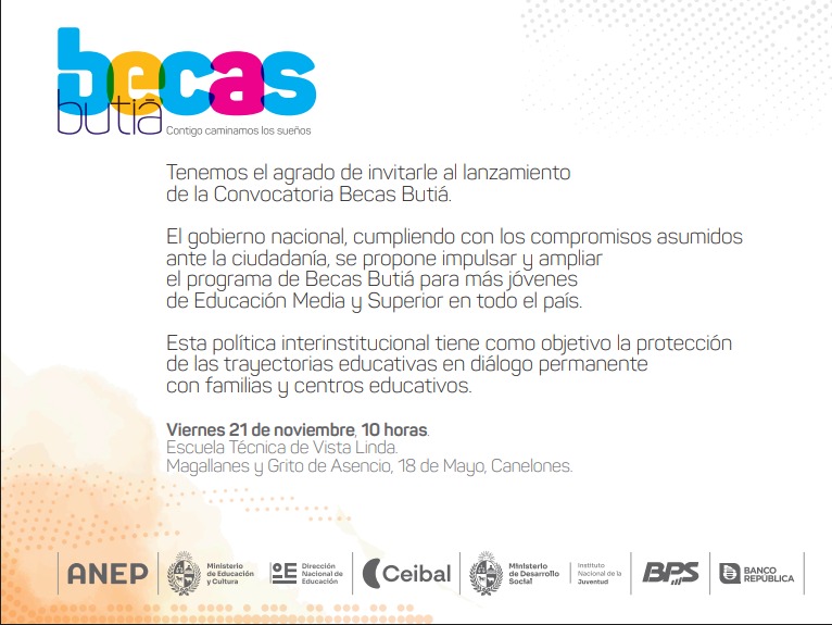 Invitación lanzamiento Becas Butiá 21 de noviembre 2025